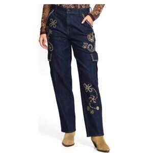 Johnny Was Embroidered Cargo Comfort Stretch Jeans Size-27 True Indigo